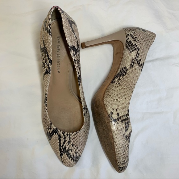 Antonio Melani Paton snake reptile python print leather pump heels 9.5 neutral - Picture 9 of 16
